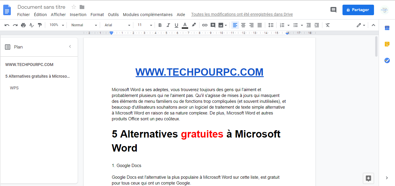 Google Docs Alternative à Microsoft Word